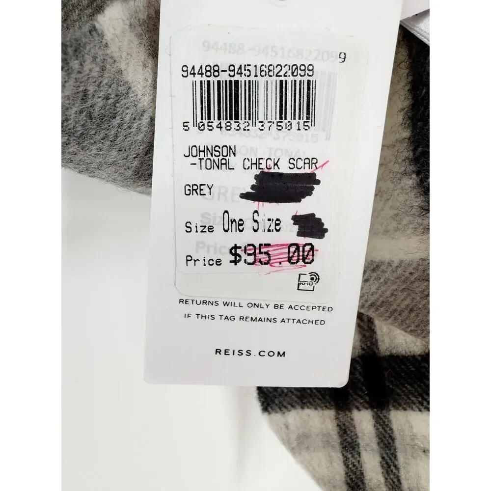 REISS Johnson Checked Scarf NEW Gray $95